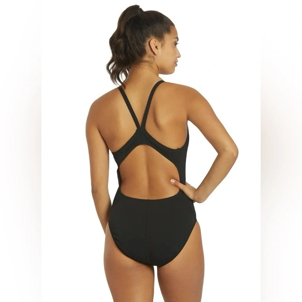 Nike HydraStrong Solid Poly Racer Back One Piece Swimsuit Black 45039